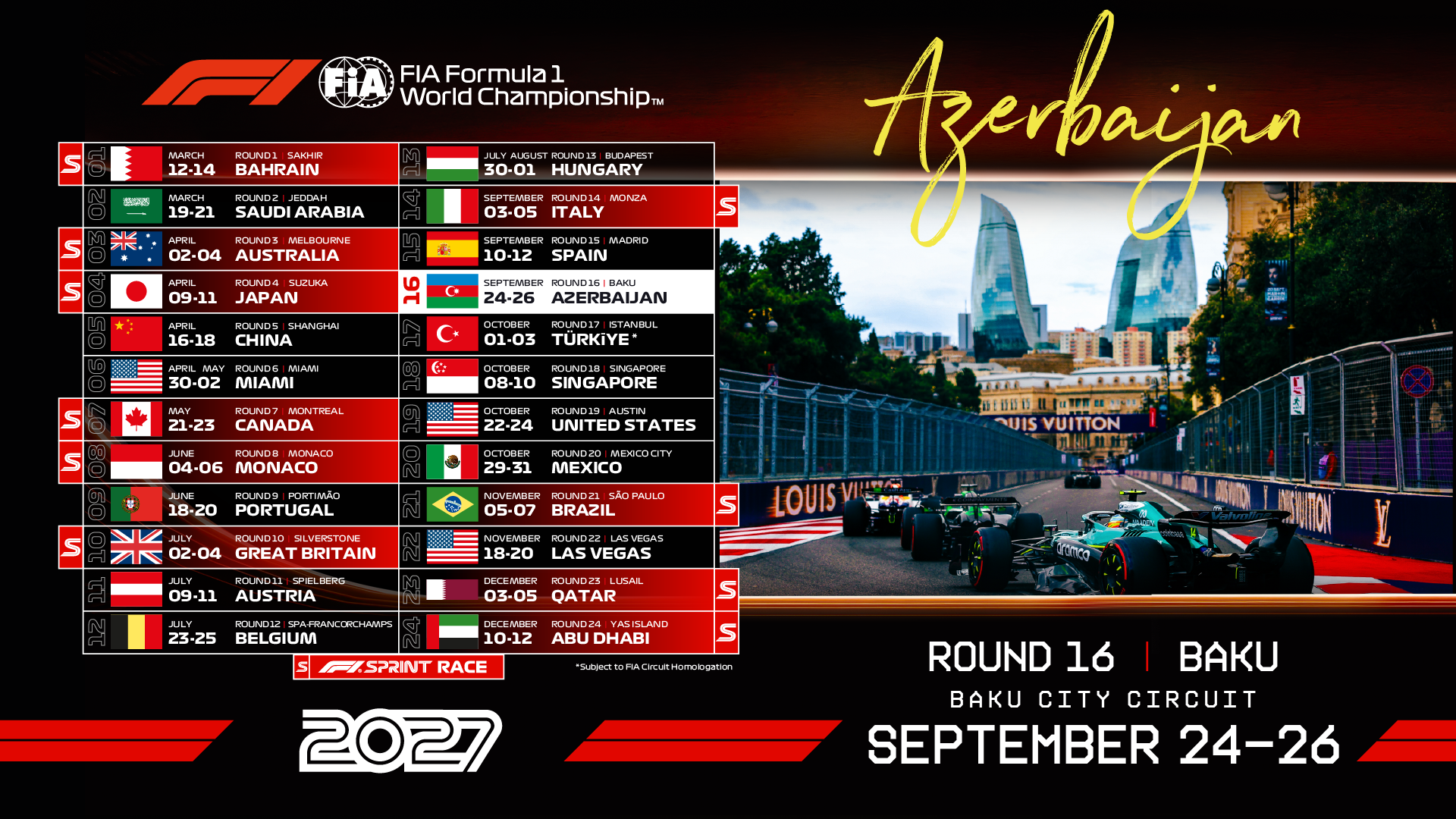 2027-ci il Formula 1 Azərbaycan Qran-prisinin tarixi açıqlanıb